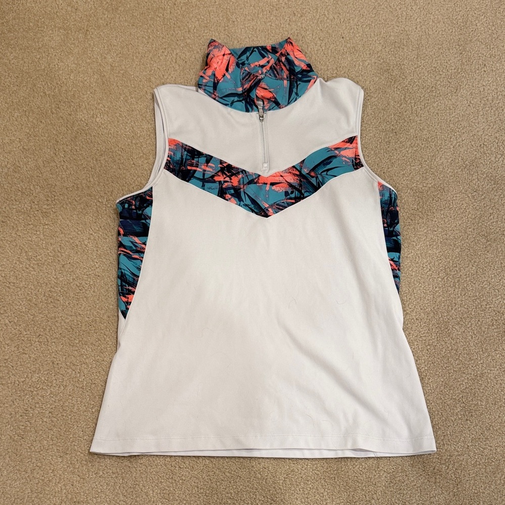 Slazenger White and Coral Collared Golf Tank Top